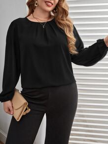 Reflora Blusa de manga farol de espalda con abertura de ojo - Negro - Ver 4