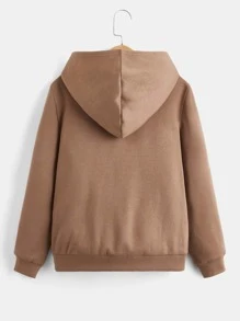 SHEIN 青少年男孩标语图案袋鼠口袋卫衣 - 摩卡棕 - 查看 2