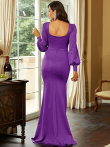 Missord Sweetheart Neck Lantern Sleeve Split Thigh Formal Dress - Violet Purple - View 2