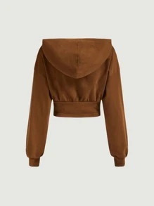 SHEIN MOD Drop Shoulder Heathered Knit Zip-Up Hoodie - Brown - View 2