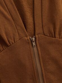 SHEIN MOD Drop Shoulder Heathered Knit Zip-Up Hoodie - Brown - View 4