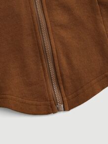 SHEIN MOD Drop Shoulder Heathered Knit Zip-Up Hoodie - Brown - View 5