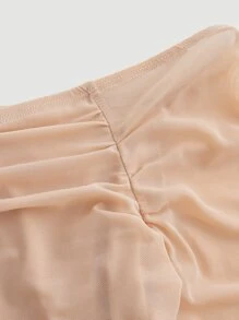 SHEIN MOD 一字肩褶邊網紗上衣 - 杏色 - 查看 3