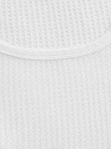 SHEIN EZwear Solid Spring Scoop Neck Rib-Knit Crop Tee - White - View 3