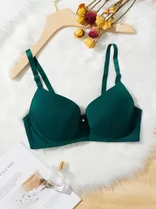Plus Solid Underwire Bra - Dark Green - View 1
