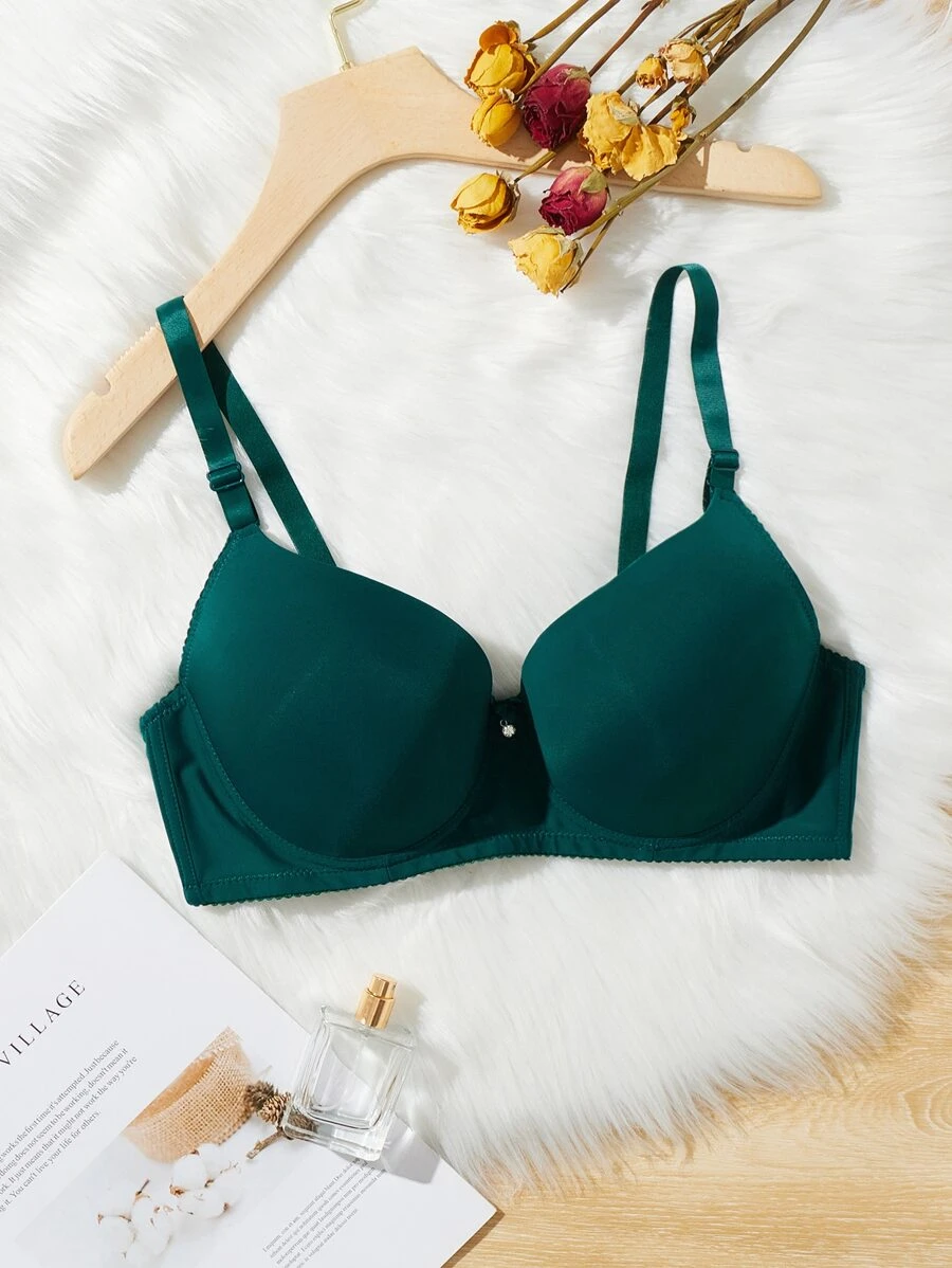 Plus Solid Underwire Bra - Dark Green - View 1