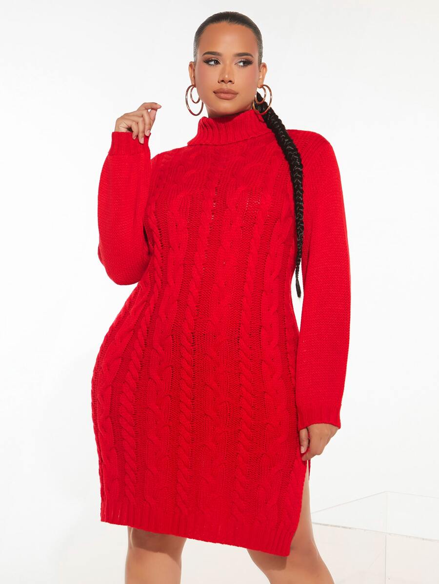 SHEIN SXY Váy len oversized Chia màu trơn Giải trí - Đỏ - Xem 1