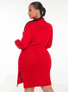 SHEIN SXY Váy len oversized Chia màu trơn Giải trí - Đỏ - Xem 3