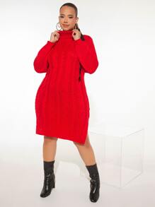 SHEIN SXY Váy len oversized Chia màu trơn Giải trí - Đỏ - Xem 5