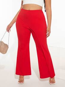 SHEIN SXY Plus Wrap Hem Flare Leg Trousers - Red - View 1
