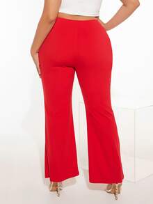 SHEIN SXY Plus Wrap Hem Flare Leg Trousers - Red - View 4