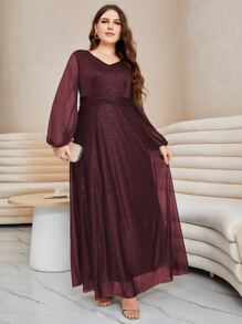 Modelyn Plus Twist Bishop Sleeve Mesh Dress Maxi Women Outfit Long Evening Dresses Fall Cloth For Women