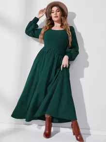 Mulvari 加大灯笼袖灯芯绒连衣裙女装