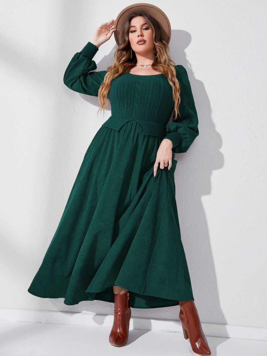 Mulvari 加大灯笼袖灯芯绒连衣裙女装