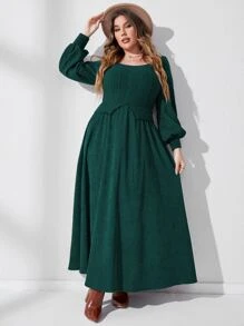 Mulvari 加大灯笼袖灯芯绒连衣裙女装