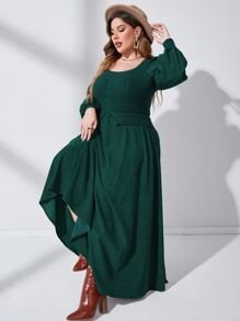 Mulvari 加大灯笼袖灯芯绒连衣裙女装