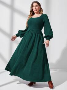 Mulvari 加大灯笼袖灯芯绒连衣裙女装