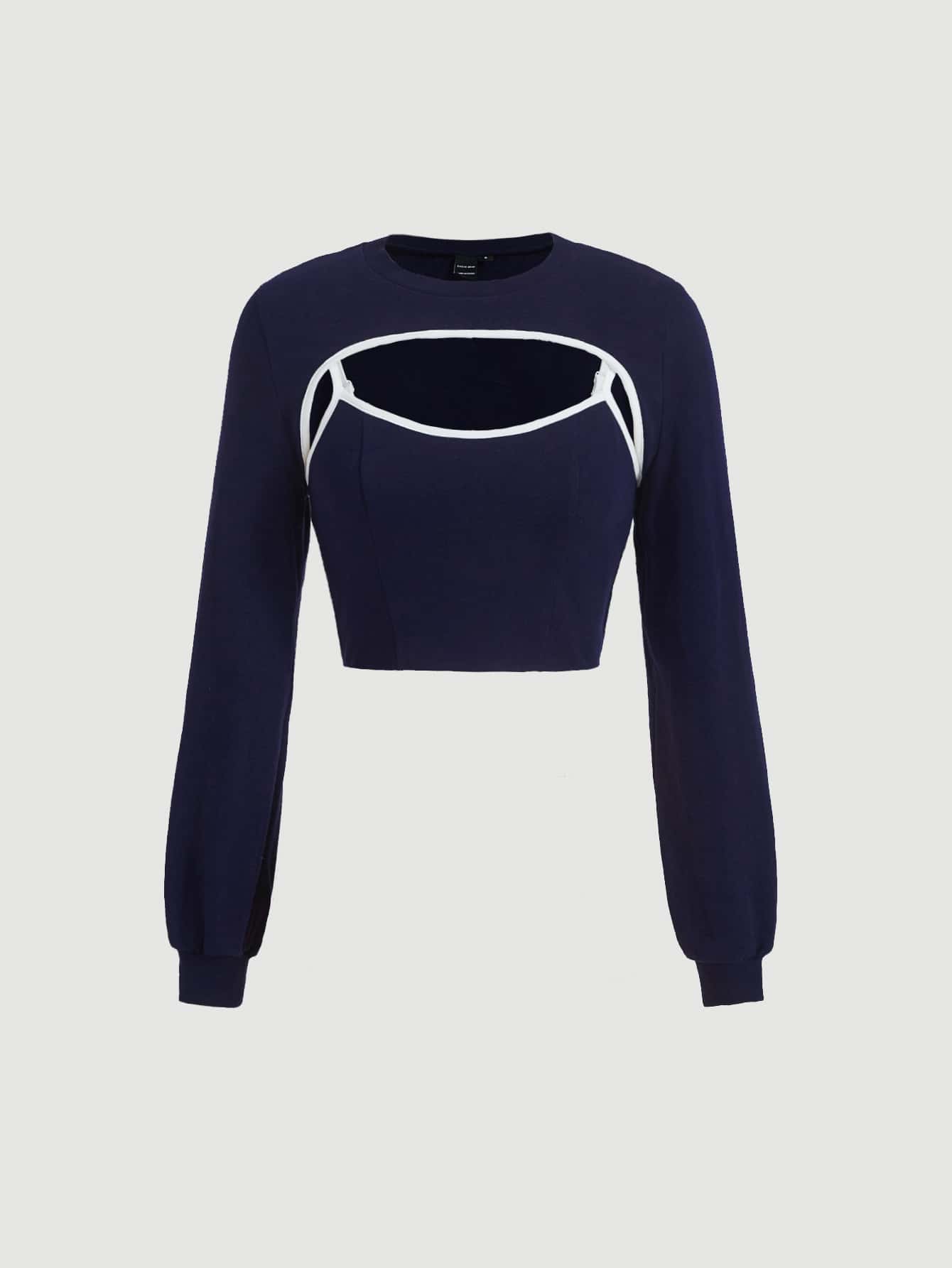 SHEIN MOD 2 In 1 Crop Sweatshirt - Navy Blue - View 1