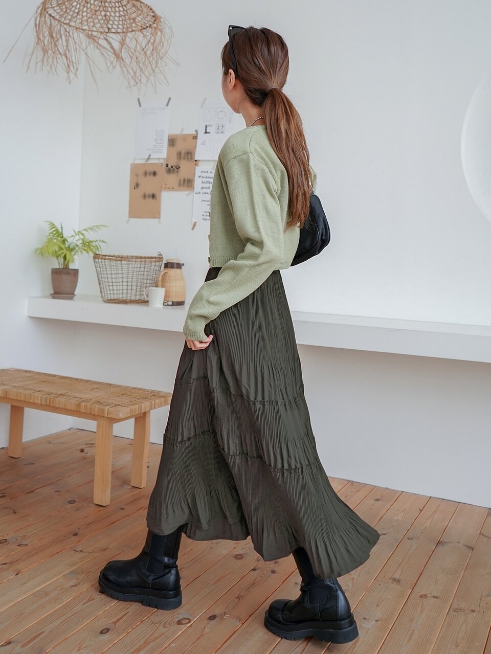 High Waist Plisse Layered Hem Skirt