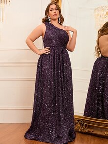 Đầm dạ hội maxi không tay, dáng rộng, cổ lệch bất đối xứng, đính sequin, xẻ tà cao, dành cho nữ cỡ lớn, hoàn hảo cho dạ hội và các sự kiện buổi tối. - Màu tím - Xem 4