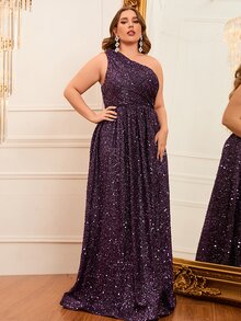 Đầm dạ hội maxi không tay, dáng rộng, cổ lệch bất đối xứng, đính sequin, xẻ tà cao, dành cho nữ cỡ lớn, hoàn hảo cho dạ hội và các sự kiện buổi tối. - Màu tím - Xem 6