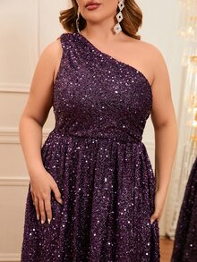 Đầm dạ hội maxi không tay, dáng rộng, cổ lệch bất đối xứng, đính sequin, xẻ tà cao, dành cho nữ cỡ lớn, hoàn hảo cho dạ hội và các sự kiện buổi tối. - Màu tím - Xem 7