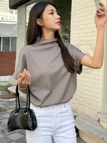 DAZY Camiseta De Manga Murciélago De Cuello Alto Simulado - Gris - Ver 7