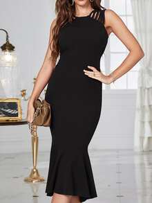 BTFBM Ladder Cut Out Mermaid Hem Cocktail Formal Dress - Black - View 4
