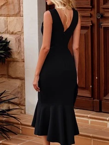 BTFBM Ladder Cut Out Mermaid Hem Cocktail Formal Dress - Black - View 7