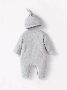 SHEIN Newborn Baby Boy Slogan Graphic Jumpsuit - Grey - View 2