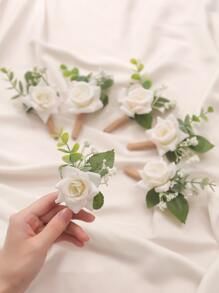 6pcs White Flower Decor French Boutonniere Valentine's Day Valentines - Multicolor - View 2