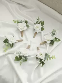 6pcs White Flower Decor French Boutonniere Valentine's Day Valentines - Multicolor - View 3
