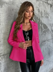 SHEIN Privé 雙排釦西裝領西裝外套 - 玫紅色 - 查看 3