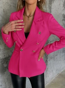 SHEIN Privé 雙排釦西裝領西裝外套 - 玫紅色 - 查看 6