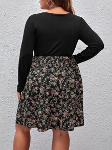 SHEIN Clasi Plus Floral Print Scoop Neck Dress Without Belt - Multicolor - View 2