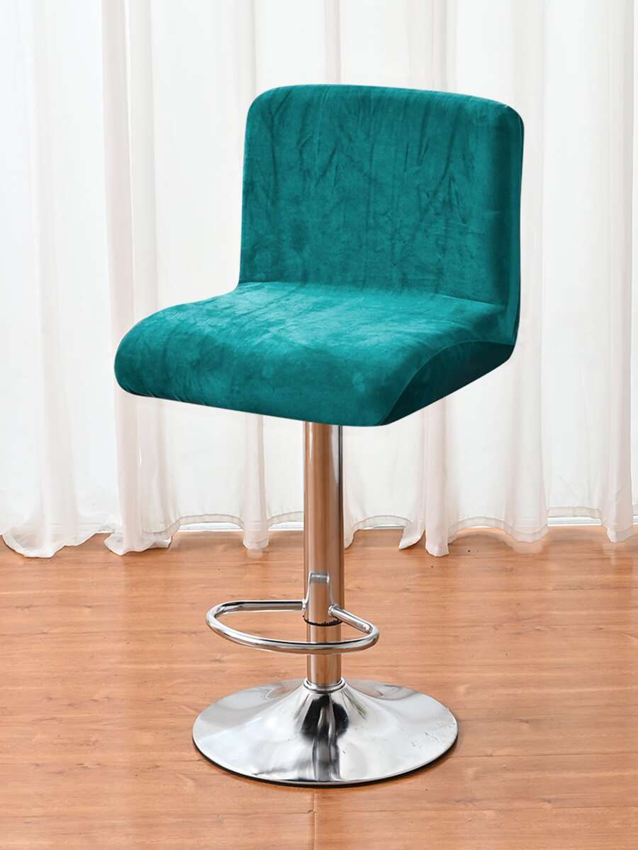 1 件纯银狐毛绒弹力椅套，简约设计，高弹力吧凳防尘罩，适用于酒店吧台 - 綠色 - 查看 1