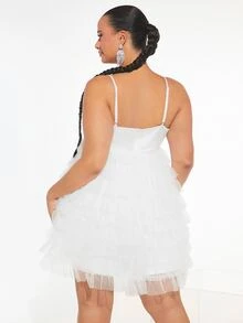 SHEIN SXY Plus Layered Hem Cami Mesh Dress - White - View 2