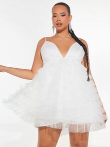 SHEIN SXY Plus Layered Hem Cami Mesh Dress - White - View 4