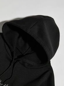 SHEIN EZwear Plus Size Cartoon And Letter Graphic Drawstring Sweatshirt Pullover Fall Sweatshirt - Black - View 5