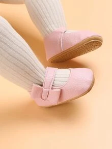 Baby Litchi Embossed Bow Decor Mary Jane Flats - Pink - View 4