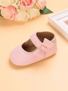 Baby Litchi Embossed Bow Decor Mary Jane Flats - Pink - View 5