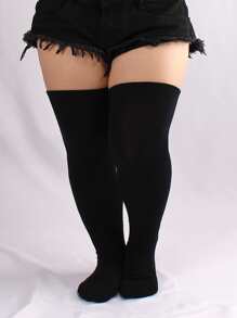 Plus Size Solid Over The Knee Long Socks, Thigh High Socks