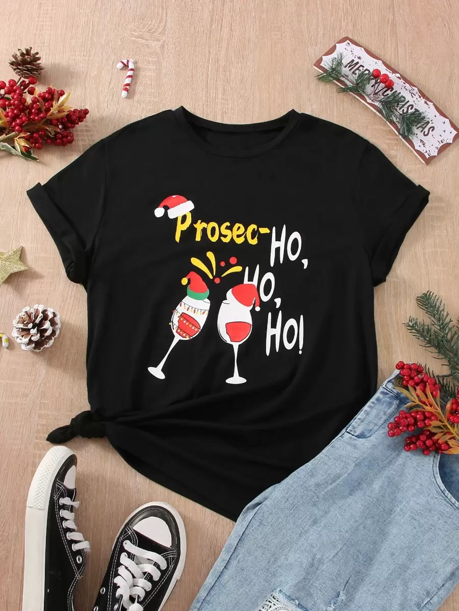 SHEIN Unity Christmas Print Tee - Black - View 1