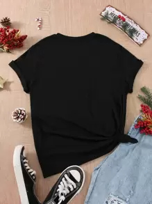 SHEIN Unity Christmas Print Tee - Black - View 2