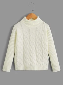 Boys Turtleneck Cable Knit Jumper - Beige - View 1