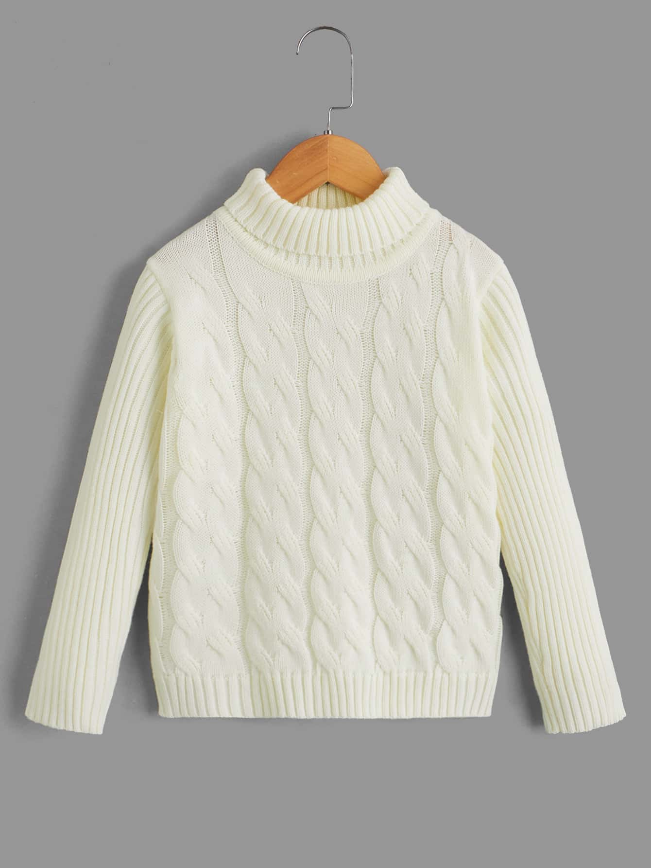 Boys Turtleneck Cable Knit Jumper - Beige - View 1