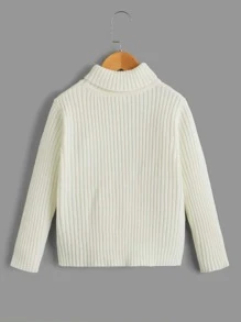 Boys Turtleneck Cable Knit Jumper - Beige - View 2