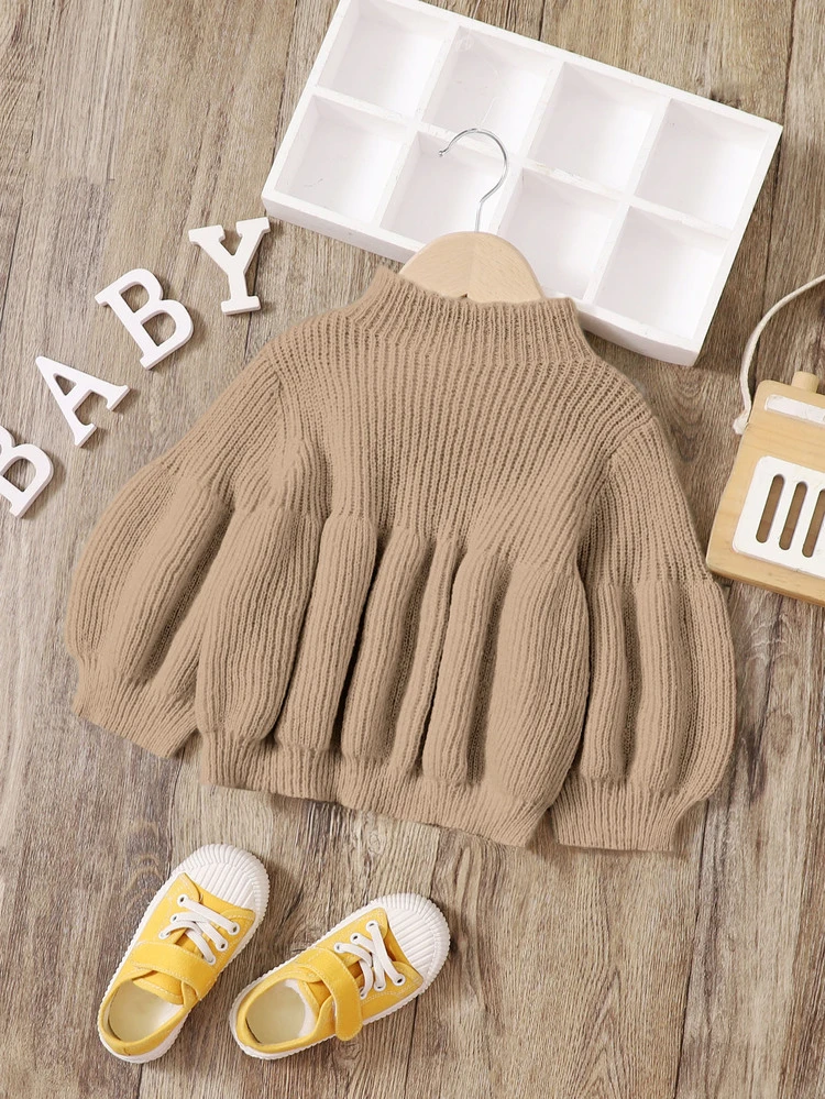 Baby Girl Mock Neck Lantern Sleeve Sweater