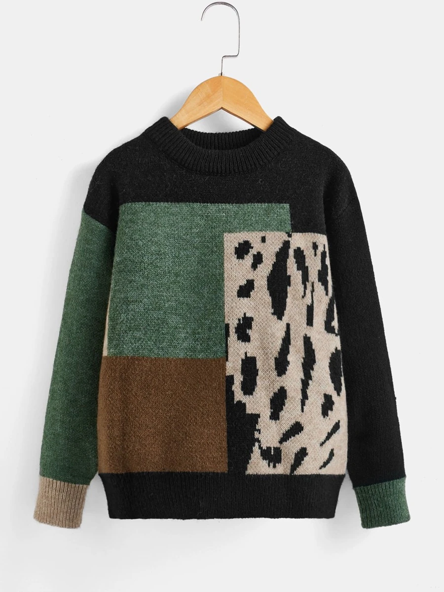 Niños Jersey de color combinado de hombros caídos