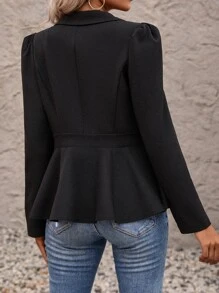 SHEIN LUNE Lapel Collar Single Button Peplum Blazer Fall Cloth For Women - Black - View 3